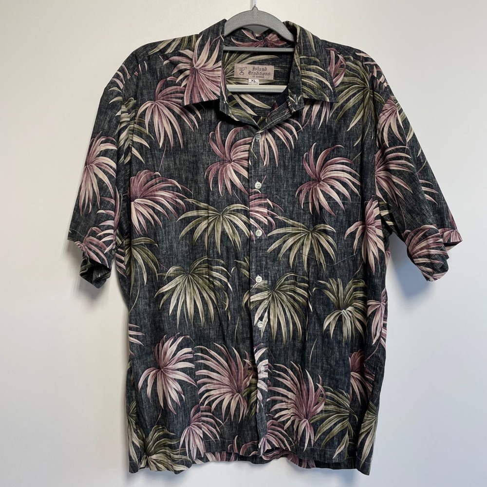Island Traditions Mens XL Hawaiian Shirt Palm Print Made in Hawaii 100%‎ Cotton